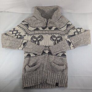TNA 100% Lambswool S Small Cardigan Full Zip Knit Sweater Beige Brown Aztec Cowl